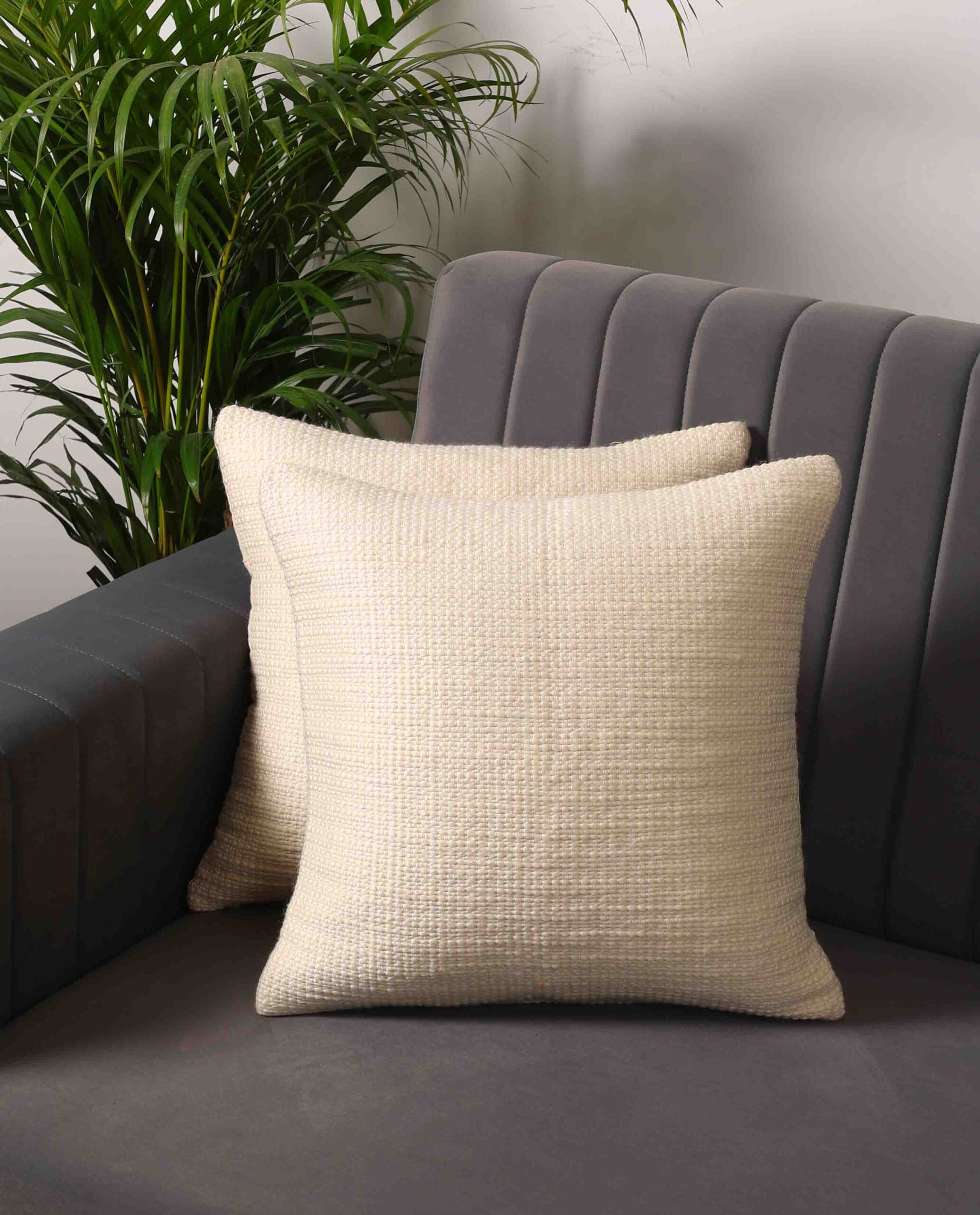 Kushadri Cushion Cover 16 inch x 16 inch, Pack of 2 Piece, Cream/Ivory Colour Poly Cotton Fabric Cushion Cover for Sofa, Cushion Pillow Cover 40cm x 40cm, No Filler Added.